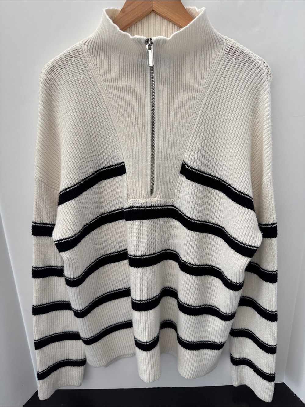 Laundry By Shelli Segal Striped Cream Half-Zip Sweater with Black Stripes Size M